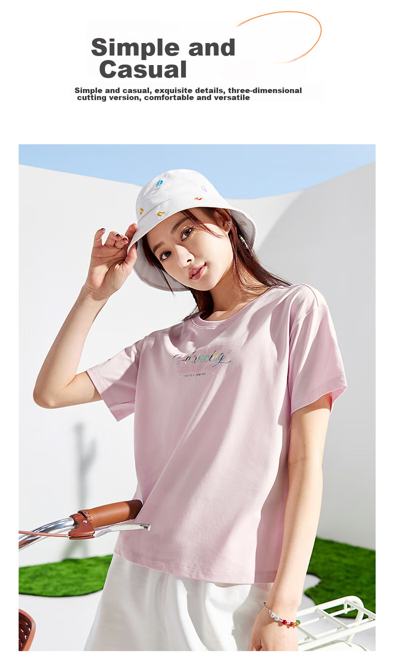 QIAODAN Women's Short-Sleeve T-Shirt, Breathable Summer Round Neck Cotton Sports Casual Tee Top for Wome 3