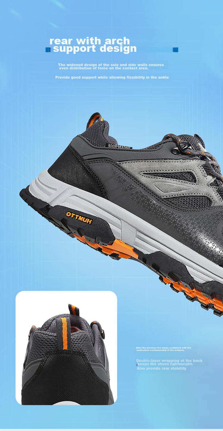 HUMTTO Waterproof Hiking Shoes, All-Season Low-Top Men's Non-Slip Trekking Shoes, Outdoor Casual Men's Footwear, Dark Gray, Size 39 5