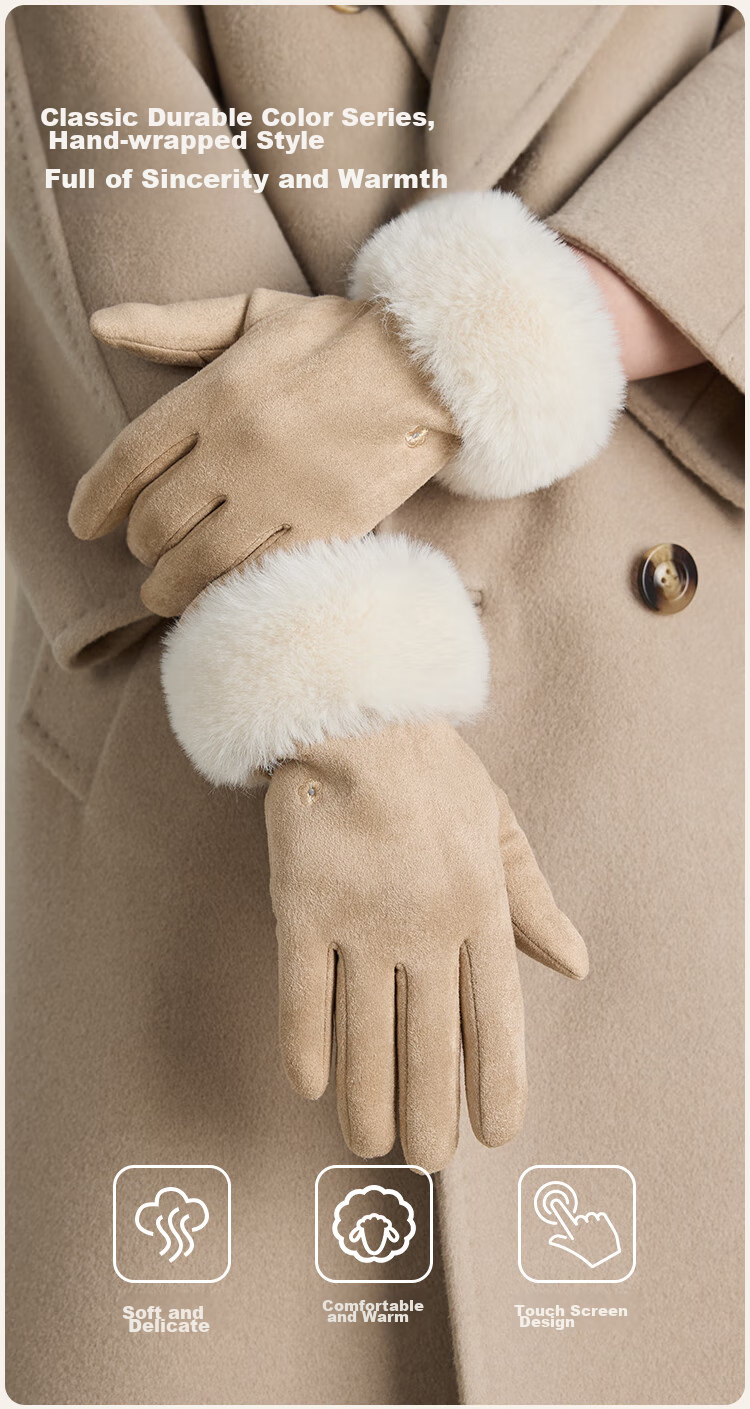 JIUMU Warm Gloves for Women, Winter Thickened Fleece-Lined, for Cycling And Driving, Windproof And Cold-Resistant, Touchscreen Compatible Gloves 4