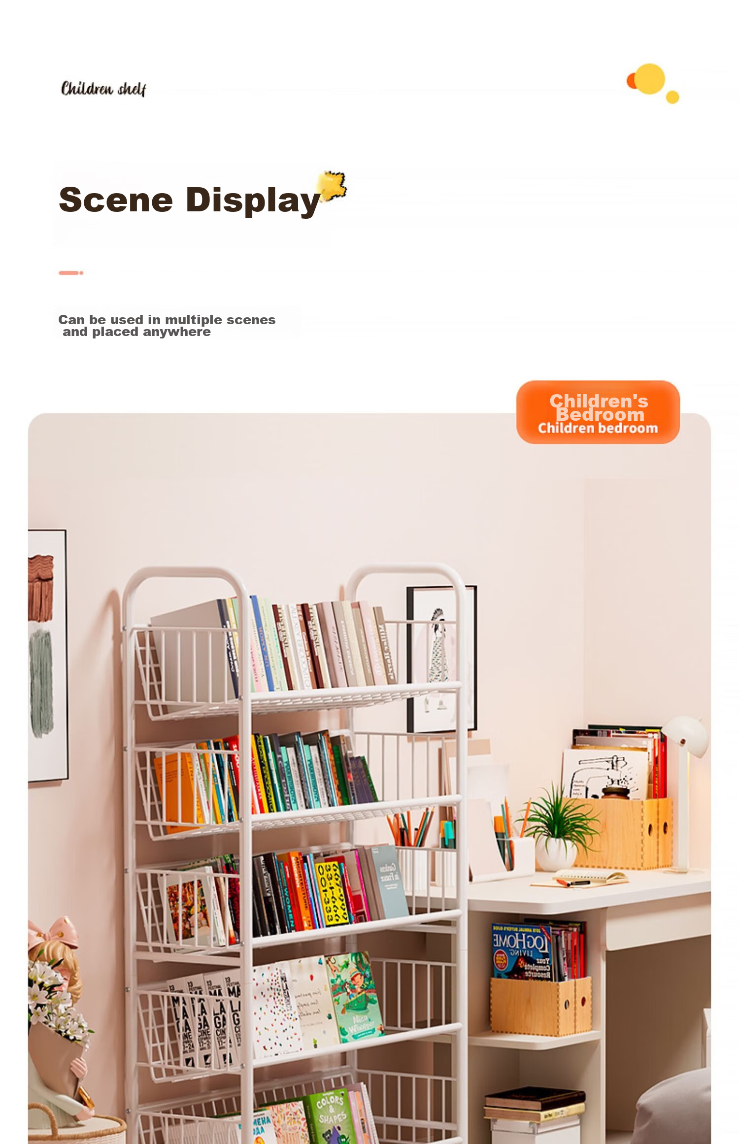 Milin Bookshelf Picture Book Rack Toy Storage Shelf Multi-layer Floor-standing Storage Rack Four Layers with Wheels 11