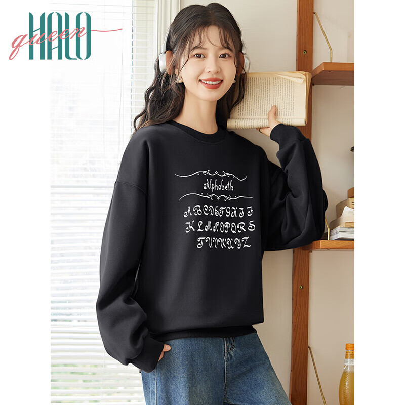 Halo Queen Women's Sweatshirt, Spring And Autumn Round Neck, Letter Print, Fashionable Versatile Comfortable Casual Pullover Top, New Product H143W1028