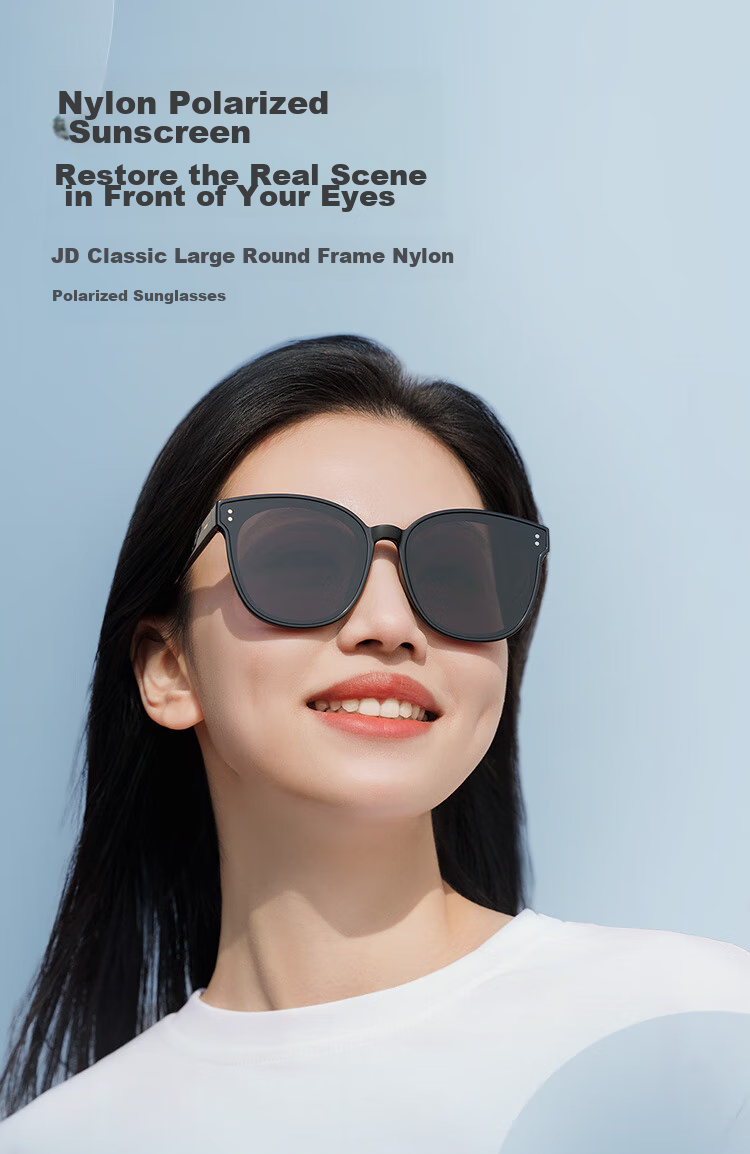 JD Original Classic Large Round Black Frame High-Definition Polarized Sunglasses for Men And Women, UV Protection Eyewear, Glossy Black 2