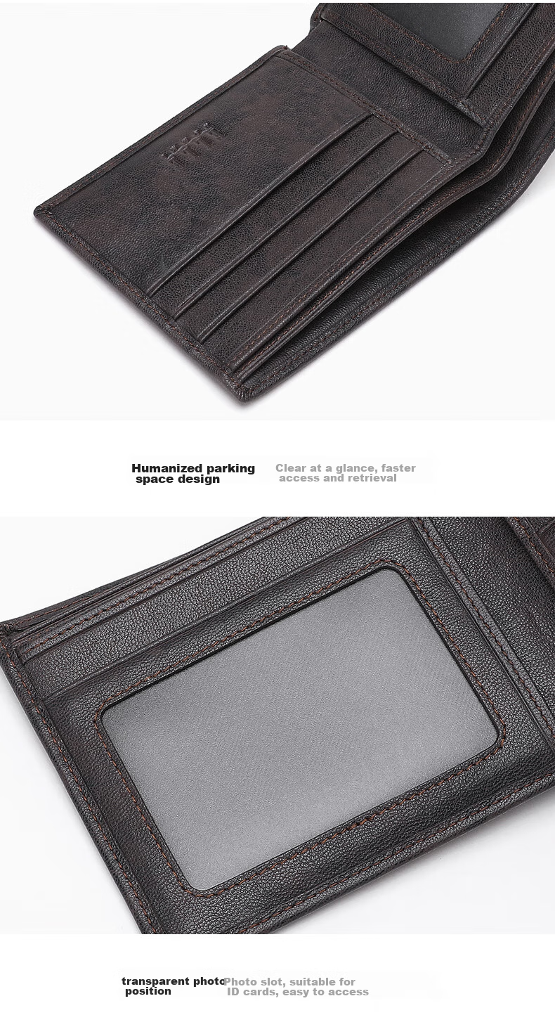 ELLE HOMME Men's Short Wallet, Top-Grain Leather Multifunctional Billfold, Two-Fold Money Clip 3720 Black, Birthday Gift for Me 10