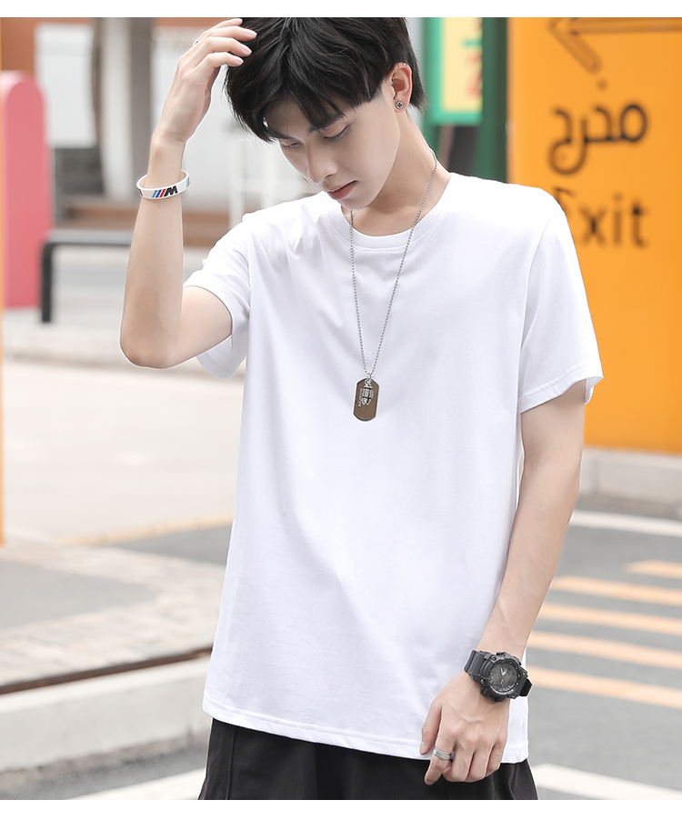 Nanjiren Men's Summer Heavyweight Pure Cotton Short Sleeve T-Shirt Basic Casual Solid Color Half Sleeve Top 14