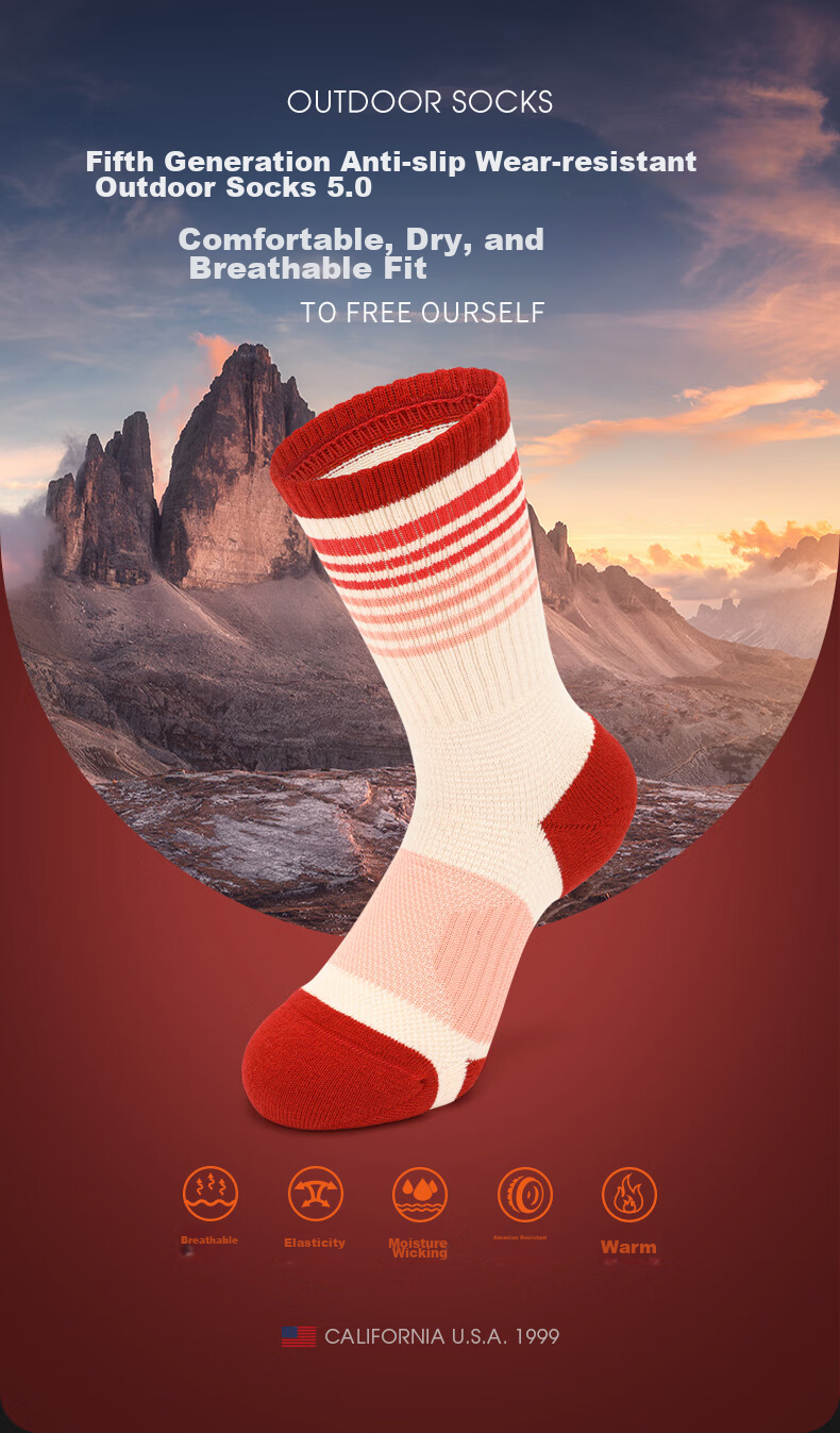 TFO Competition-Grade Outdoor Socks, Comfortable And Durable Sports Running Socks, Hiking And Mountaineering Socks 2202395, Women's Red 2