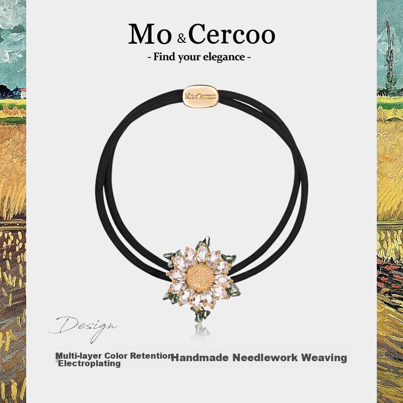 Cercoo Sunflower Following Craft Crystal Two-Strand Hair Ties, Elastic Hair Bands, Ponytail Holders, Hair Rings, High-Elasticity Mid-Autumn Festival Gift