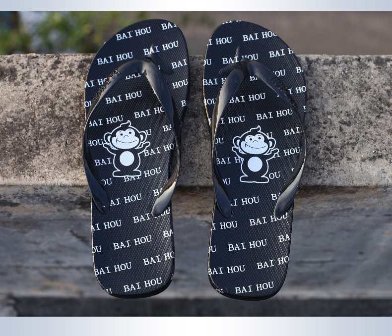 BAIHOU Men's Flip-Flops, All-Season Outdoor Cartoon Black And White Printed Beach Sandals, R-17 White, Size 42-43 8
