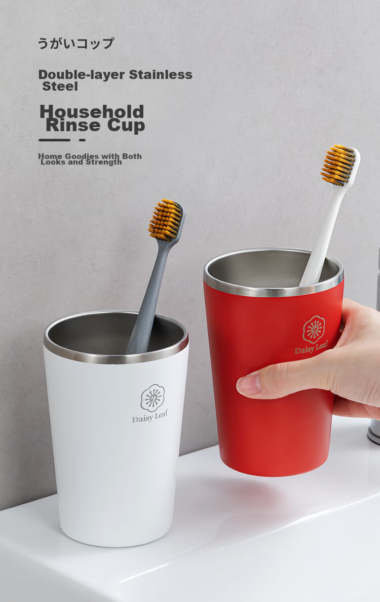 Daisy Leaf 304 Stainless Steel Luxury Wedding Antibacterial Toothbrush Cup, Stylish Mouthwash Cup, Toothbrush Holder, Red 1
