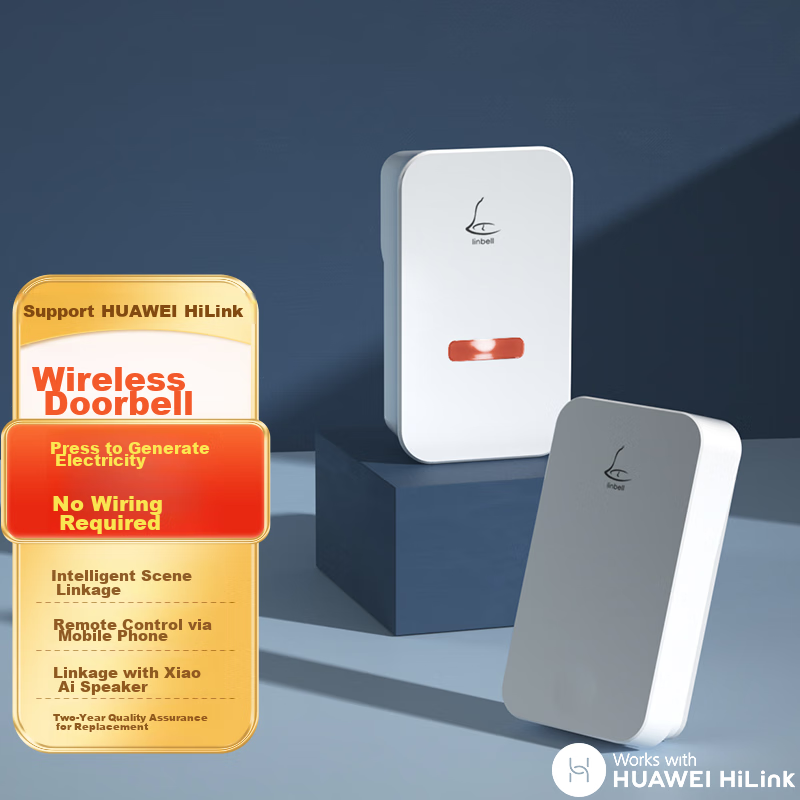 Linptech Wireless Doorbell G4L, Self-Powered Remote Reminder Home Call Button, Supports HUAWEI HiLink, One-To