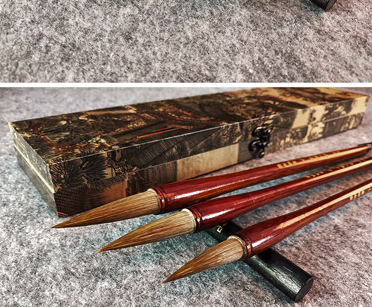 Fenshang Qingming Shanghe Tu Lake Brush Set, Sheep Hair Brushes Large Medium Small 3 Pieces Gift Box, Mid-Autumn Festival Gift, for Calligraphy And Chinese Painting Works - Pure Sheep Imperial Brushes 1