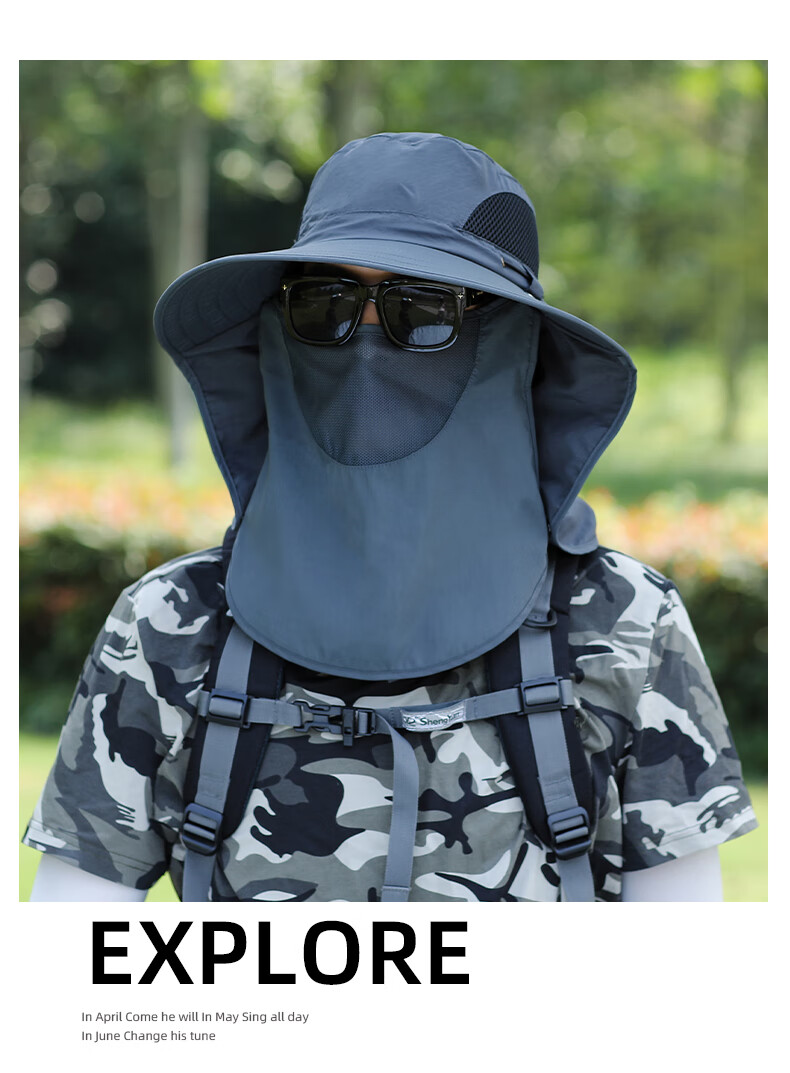 Nanjiren Summer Outdoor Sun Hat for Men, UV Protection Sunscreen Hat, Foldable Fisherman Hat, Breathable Hiking Cap 15