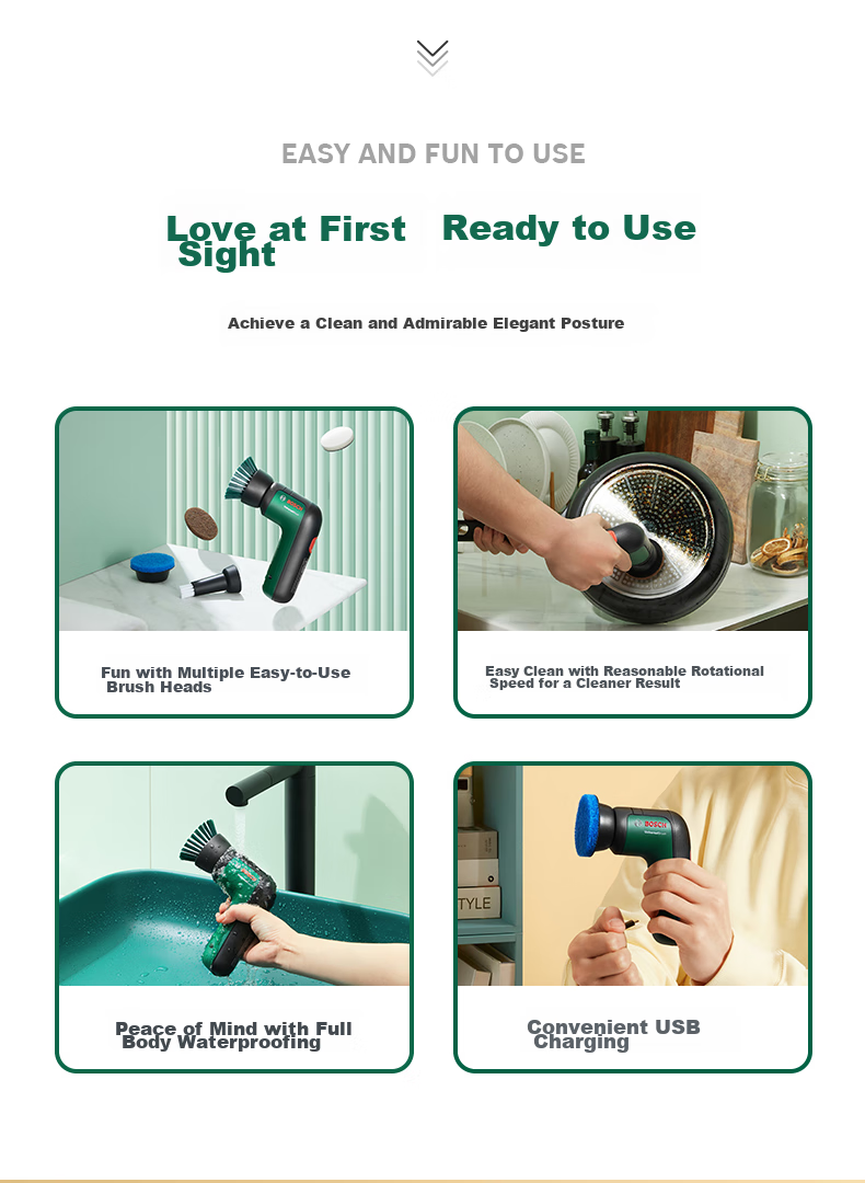 Bosch Electric Cleaning Brush, Dual-Use for Car And Home, Multifunctional, Powerful Wireless Handheld, for Kitchen, Bathroom Tiles, Toilet Cleaning Tool 8