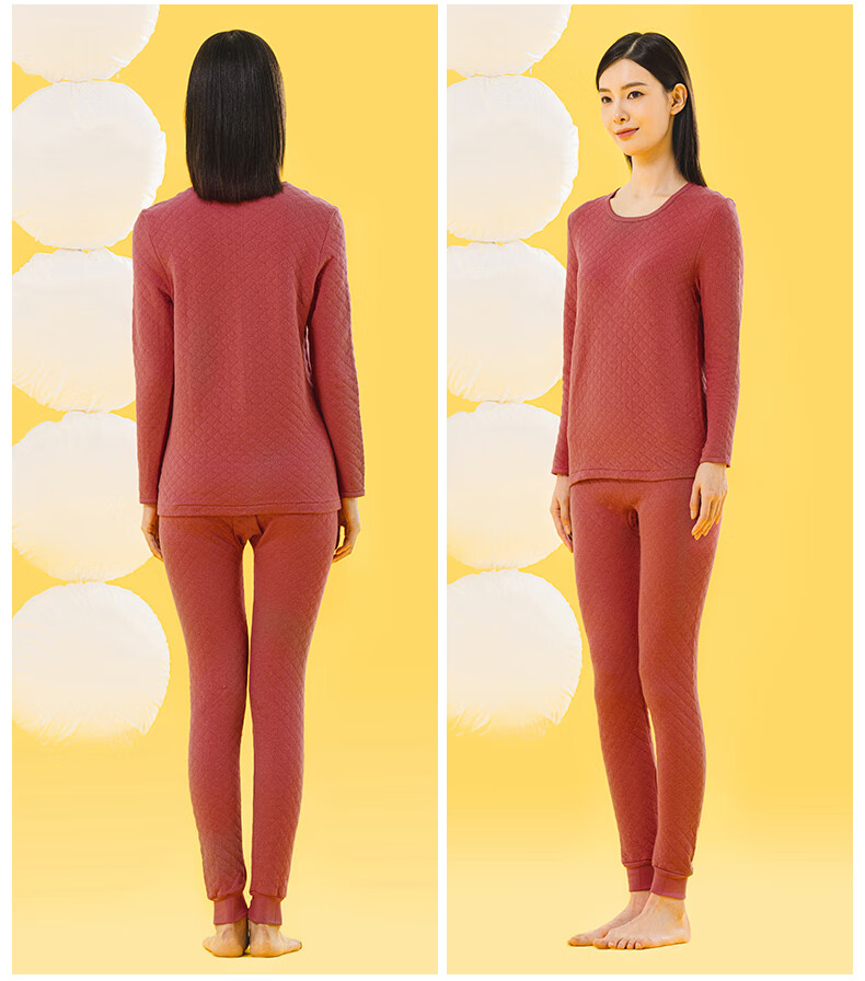 Yiershuang [7A Antibacterial And Anti-Mite Three-Layer Thickened] Autumn And Winter 100% Cotton Thermal Underwear Set for Women, Autumn Top And Pants 24
