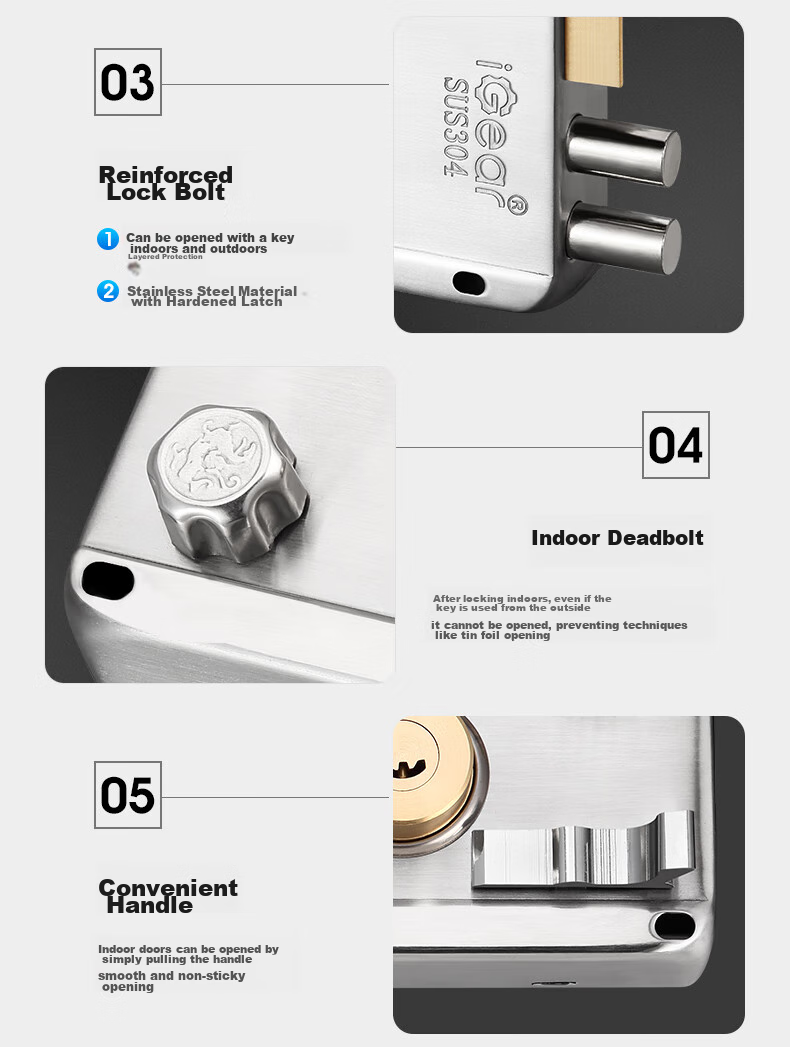 IGear Old-Style Door Lock, B-Grade Anti-Theft Exterior Door Lock, 304 Stainless Steel Wooden Door Iron Thickened Lock Body, Indoor Door Lock, Brushed Right Opening 11