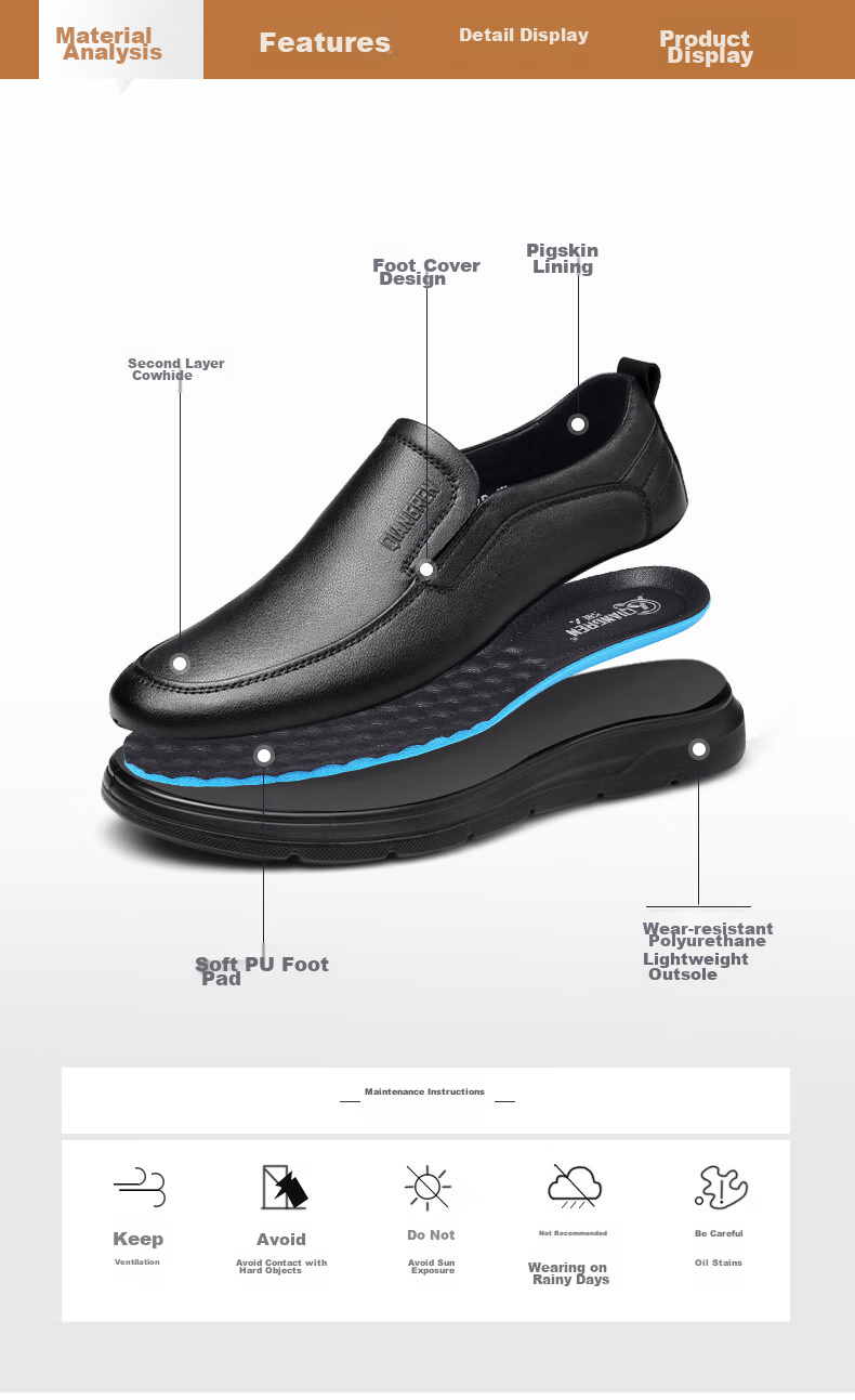 Qiangren Business Casual Shoes, Comfortable Soft Upper And Sole, Slip-On Leather Shoes, Commuter Men's Shoes, JDA3512010, Black, Size 44 3