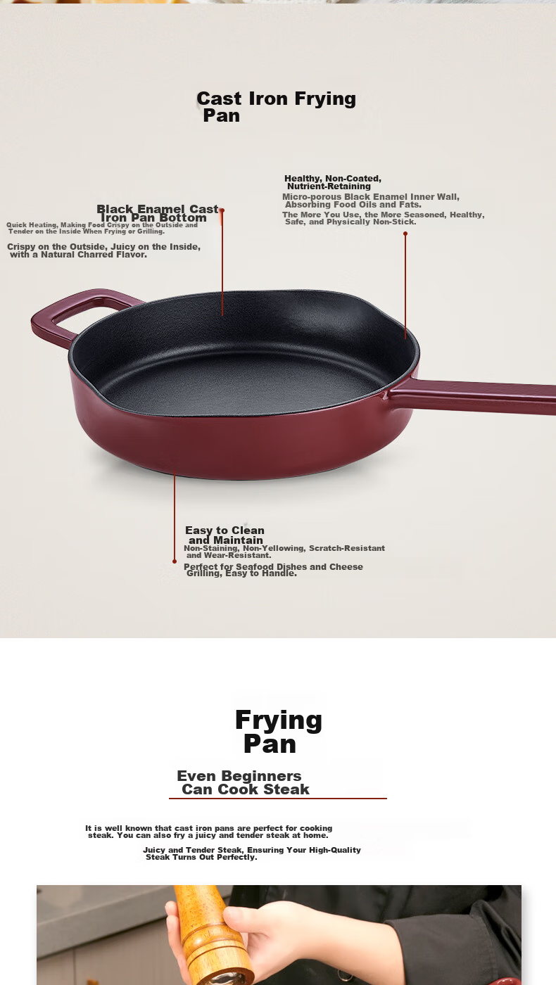 Feishile German Moments Cast Iron Pot, Stew Pot, Small Soup Pot for Home Use, 20 Cm Cast Iron Pot - Burgundy Red 13