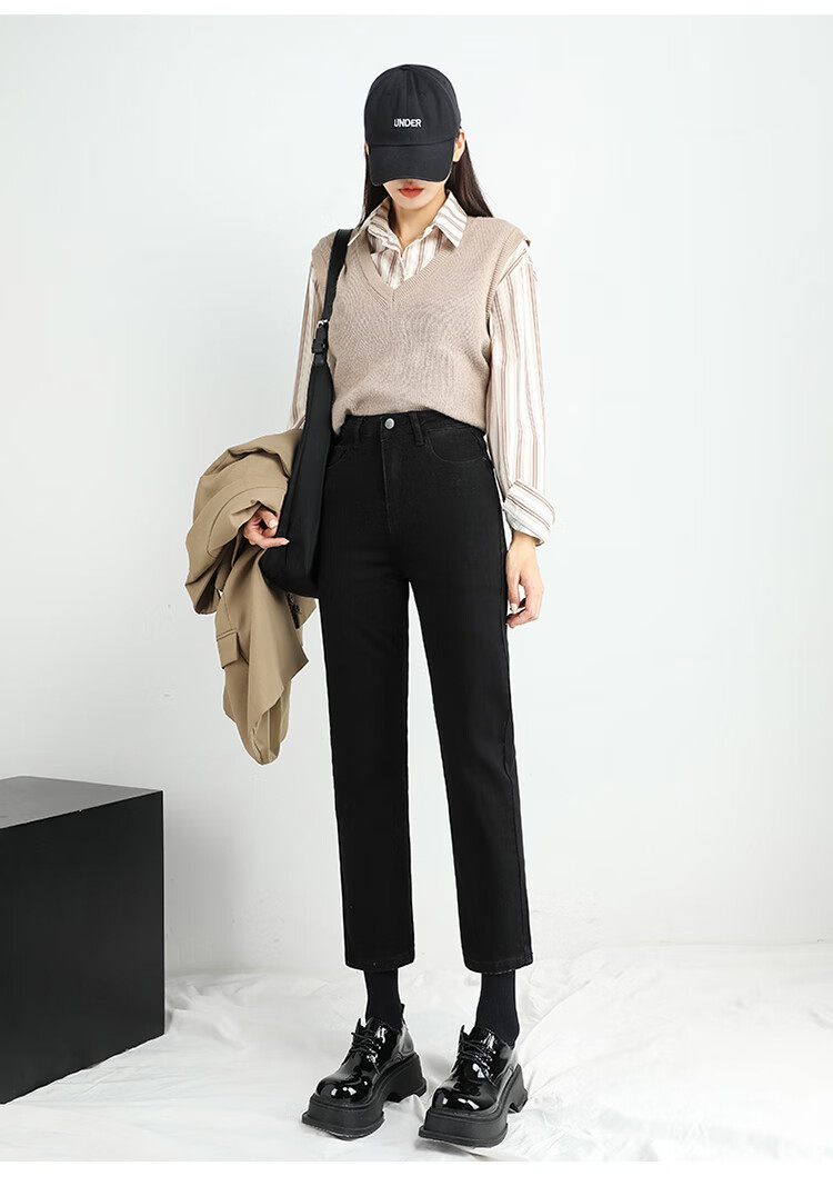 LangSha Straight-Leg Jeans for Women, High-Waisted Slimming Pants for Spring And Autumn, Cropped Wide-Leg Trousers for Petite Figures 15