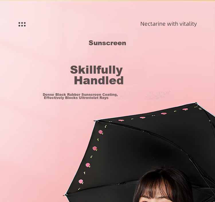 Tiantangshan UV Protection Folding Umbrella, Sunshade Umbrella with Black Coating, Peach Pattern, Suitable for Both Sunny And Rainy Days, Pink 5