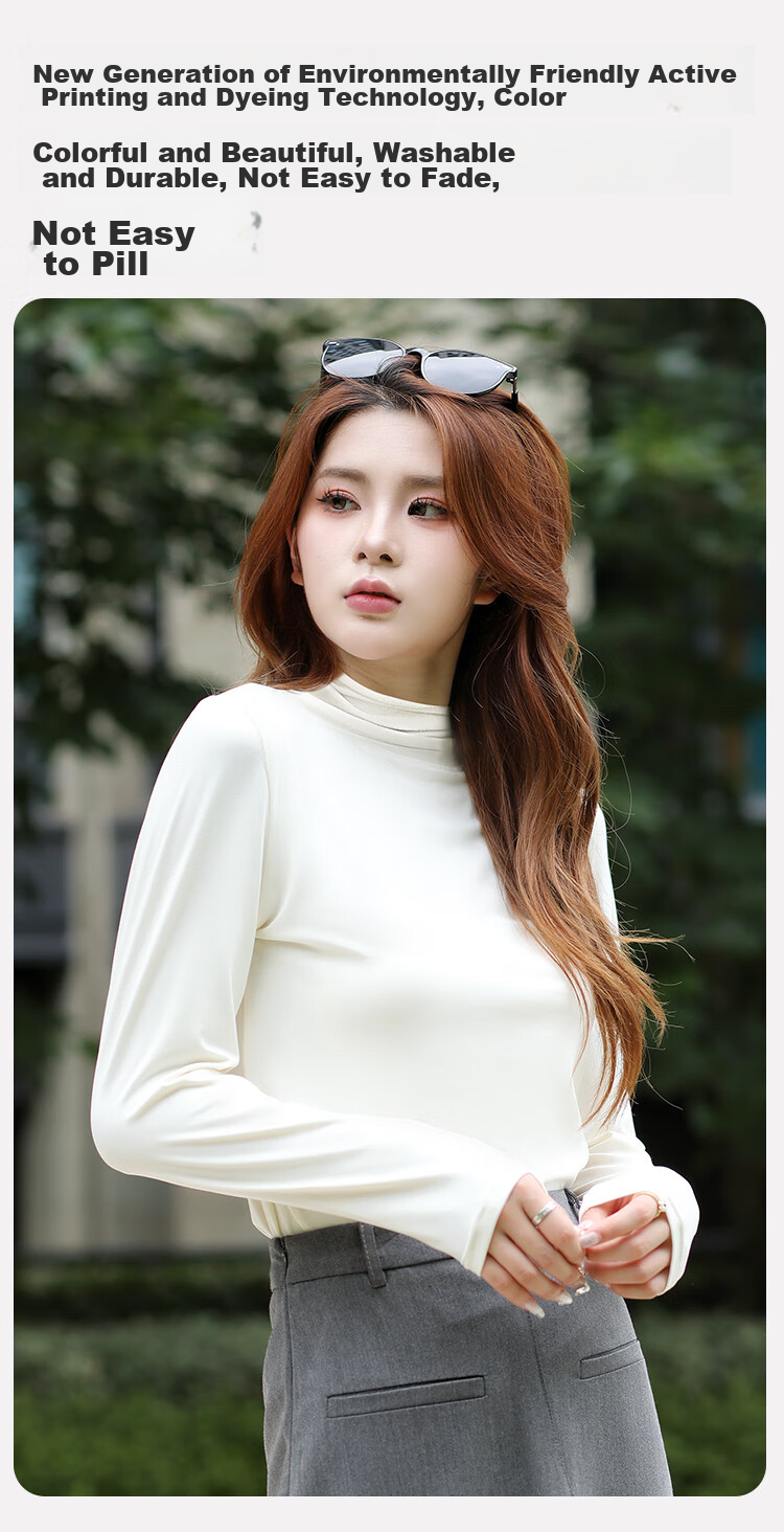 MiiOW Semi-Turtleneck Women's Base Layer Top, Spring And Autumn Inner Wear, Long-Sleeve Slim-Fit High-Elastic Base Underwear, Thin Autumn Top 15