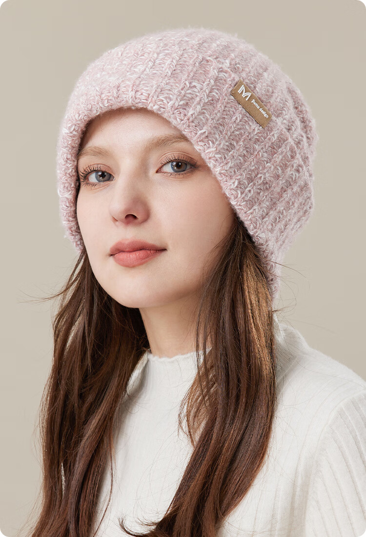 JIUMU Wool Warm Knit Hat, Autumn And Winter Knitted Cap, Cold Hat, Winter Hat, Large Head Circumference Slouchy Hat, Cold-Proof Hat for Women in Winter 19
