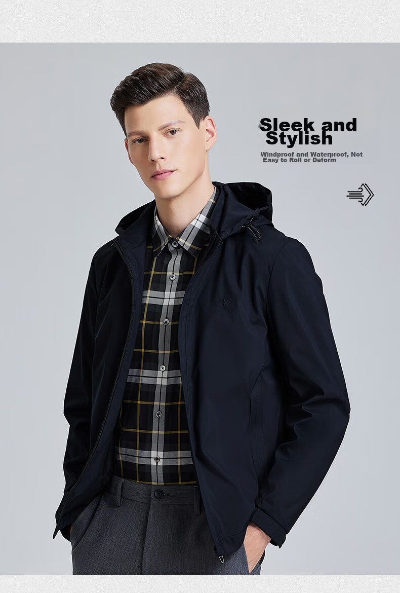 DANCING WOLVES Men's Commuter Easy-Care Jacket with Detachable Hood, Sport Casual Coat, 205 Grass Green, Size 180 4