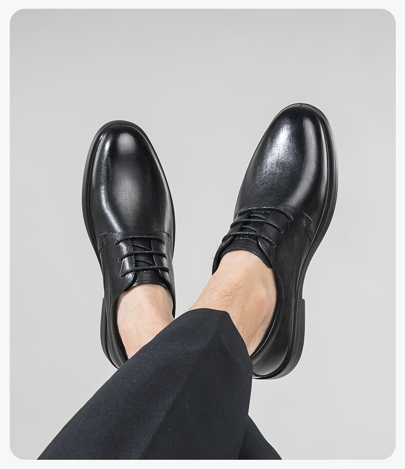 Kangnai Men's Shoes, Dress Business Casual Shoes, Soft-Soled Groom Shoes, Lace-Up Round Toe Formal Derby Leather Shoes, Black, Size 39 9