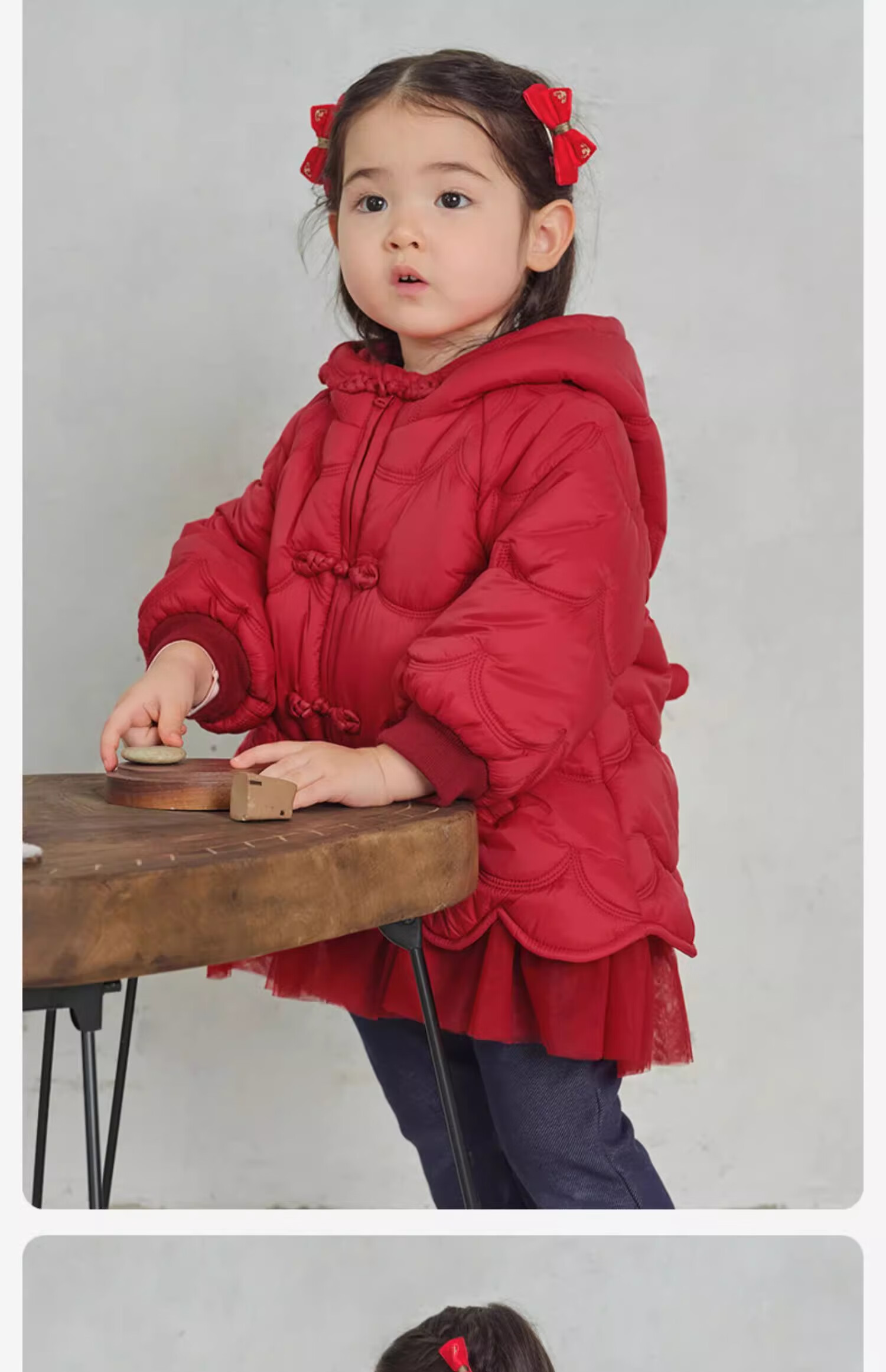 David Bella Kids Winter Cotton Jacket Girls Chinese Style Waterproof Hooded New Year Red Festival Coat 4