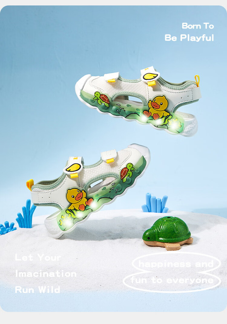B.Duck Kids Yellow Duck Children's Sandals Summer Boys Girls Closed-Toe Anti-Collision Beach Light-Up Shoes 3907 White Purple Size 25 10