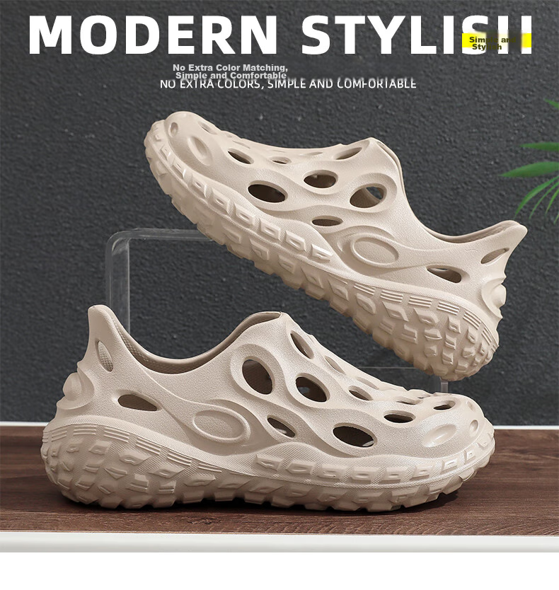 GUOLUOFEI Perforated Closed-Toe Slippers for Men And Women, Outdoor Wear, Summer Thick-Soled Non-Slip Beach Sandals, Milk Coffee Color, Size 44-45 1