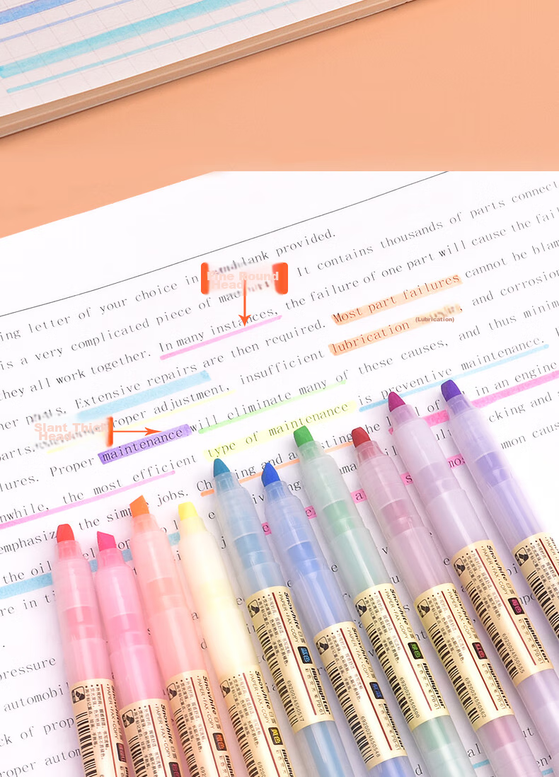 Snowhite Highlighter Set, 6 Colors, Axe-Shaped Tip, Light Pastel Color, Highlighting Pen, Journal And Drawing Marker, 6 Pens/pack, Six Ink Colors, PB-61 Bagged OPP 3