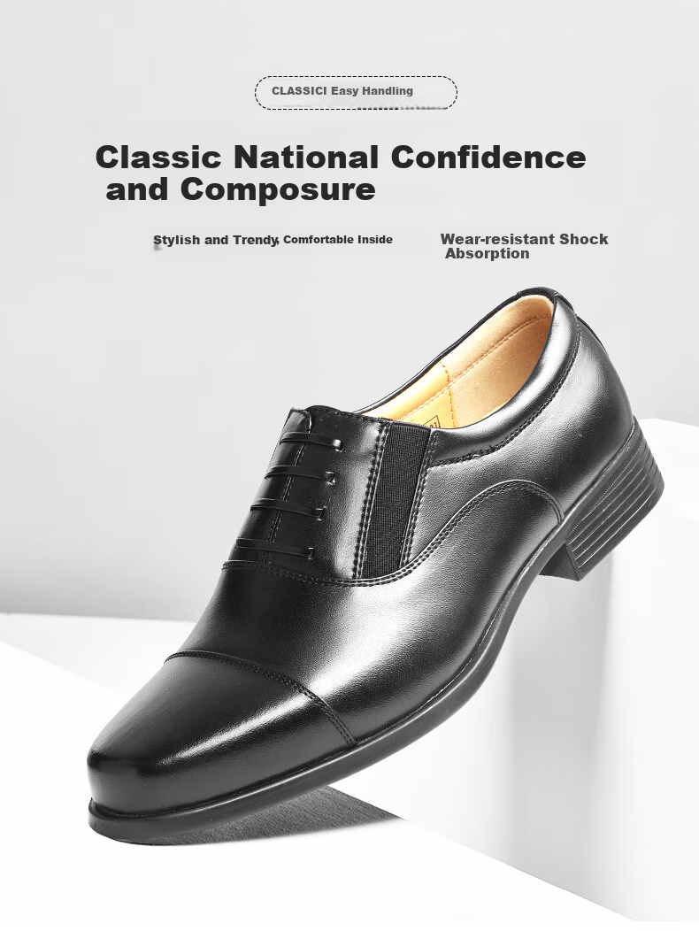 3514 Business Formal Leather Shoes with Three-Point Connection, Simple Slip-On Leather Shoes for Men, Derby Shoes, Black, Size 38 1