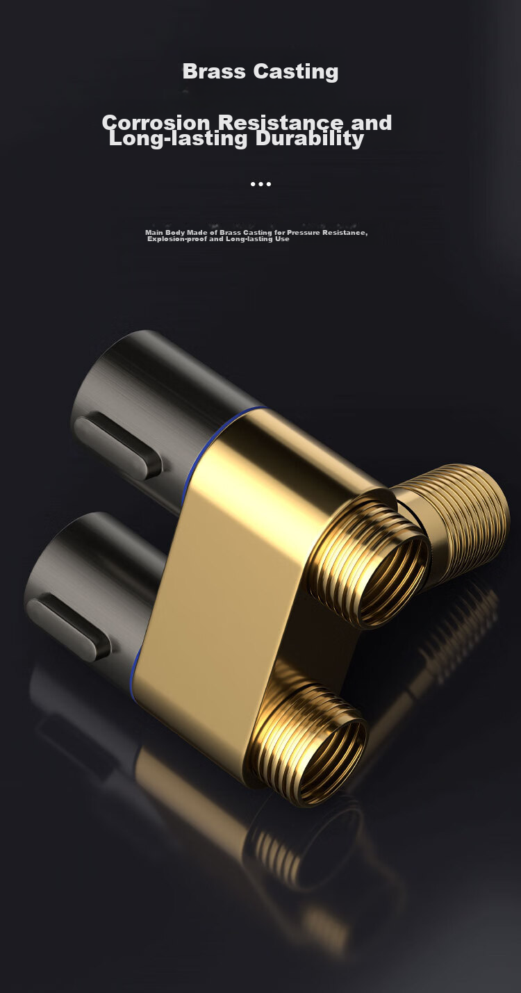 MEJUE One-In Three-Way Angle Valve for Washing Machine Faucet, Dual Outlet Independent Double Control, 1/2 Inch Brass Angle Valve Z-017282 3