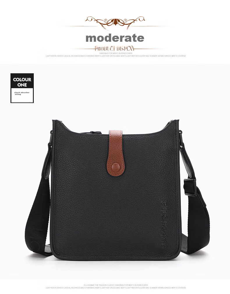 ELLE HOMME Men's Crossbody Bag, Fashionable Top-Grain Leather Shoulder Bag, Business Casual Phone Bag for Men EA188211440 Black Birthday Gift for Boyfriend 6