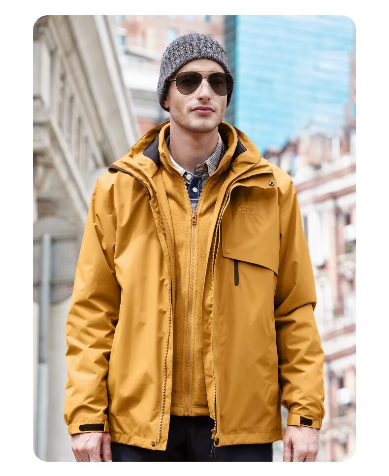 Jeep Men's And Women's Three-In Outdoor Windproof Waterproof Mountaineering Jacket, Fleece Detachable Coat, 075 Brand Black S 27