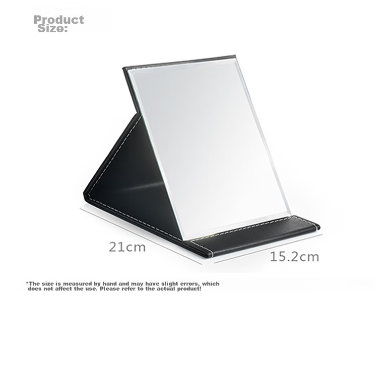 HOUYA Large Desktop Makeup Mirror, Freestanding Foldable Portable PU Mirror for Travel, Dorm Bathroom Table Dressing Mirror 2