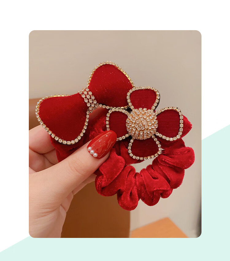 CHIMERA Red 2-Piece Children's Bow Hair Ties, Scrunchies, Ponytail Holders, Hair Bands, Hair Accessories for Girls, New Year Gift 1