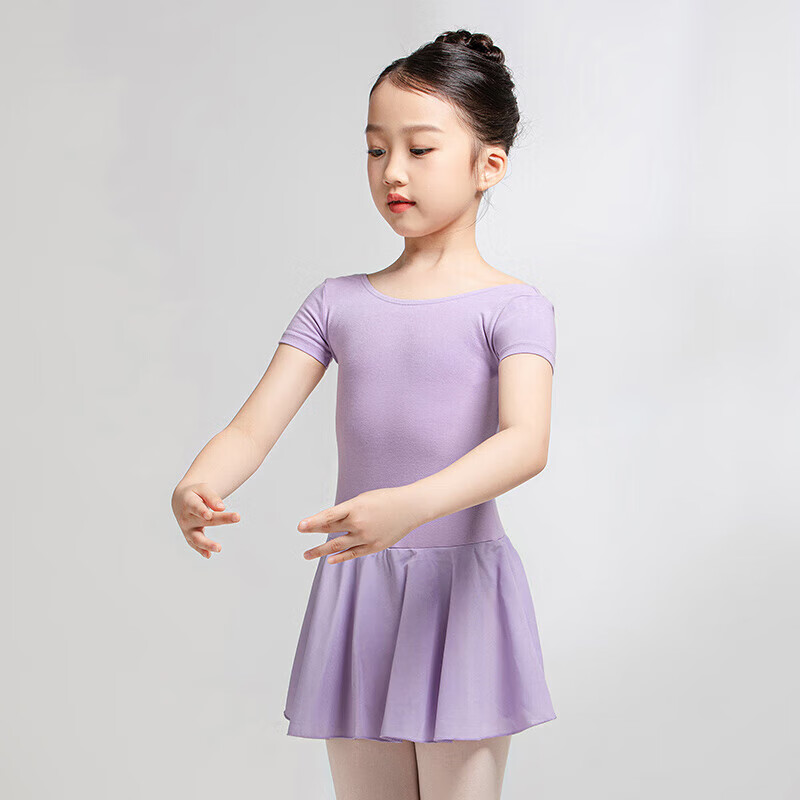 Sansha Ballet Children's Leotard with Skirt, Girls' Short-Sleeve Practice Costume, Dance Exam Outfit Y3554 Light Purple XXXL