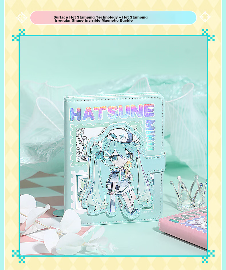 GuangBo Hatsune Miku Official Merchandise Anime Planner, High-Quality Magnetic Cover Diary with 96 Pages/105*140mm CY997027-D Gift 7