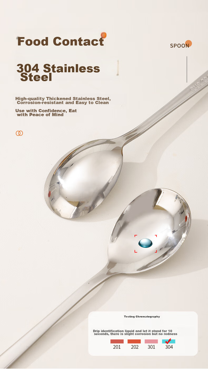 CAIZHI 304 Stainless Steel Spoons, Large Household Soup Spoons, Eating Spoons, Long-Handled Round Spoons, Set of 2, CZ6800 4