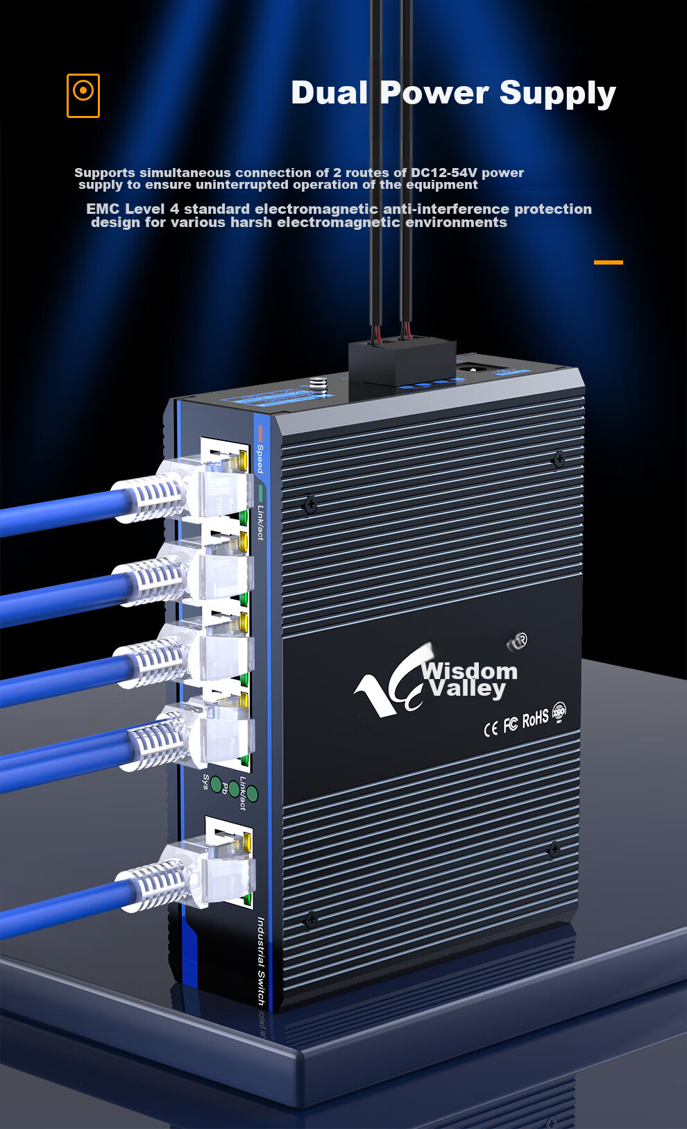 Huigu Gigabit 5-Port Industrial Switch, Industrial-Grade Ethernet Switch for Monitoring Network, Splitter, Splitter, Hub, DIN Rail-Mounted, HG800-GE005 6