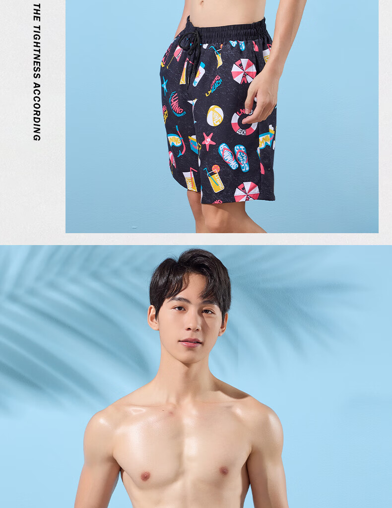 Li-Ning Swimming Trunks for Men, Quick-Drying Sports Swim Shorts, Anti-Embarrassment, Knee-Length Beach Shorts, Breathable, Anti-Exposure, Seaside Vacation, 327 Black Floral Pattern, 3XL 18