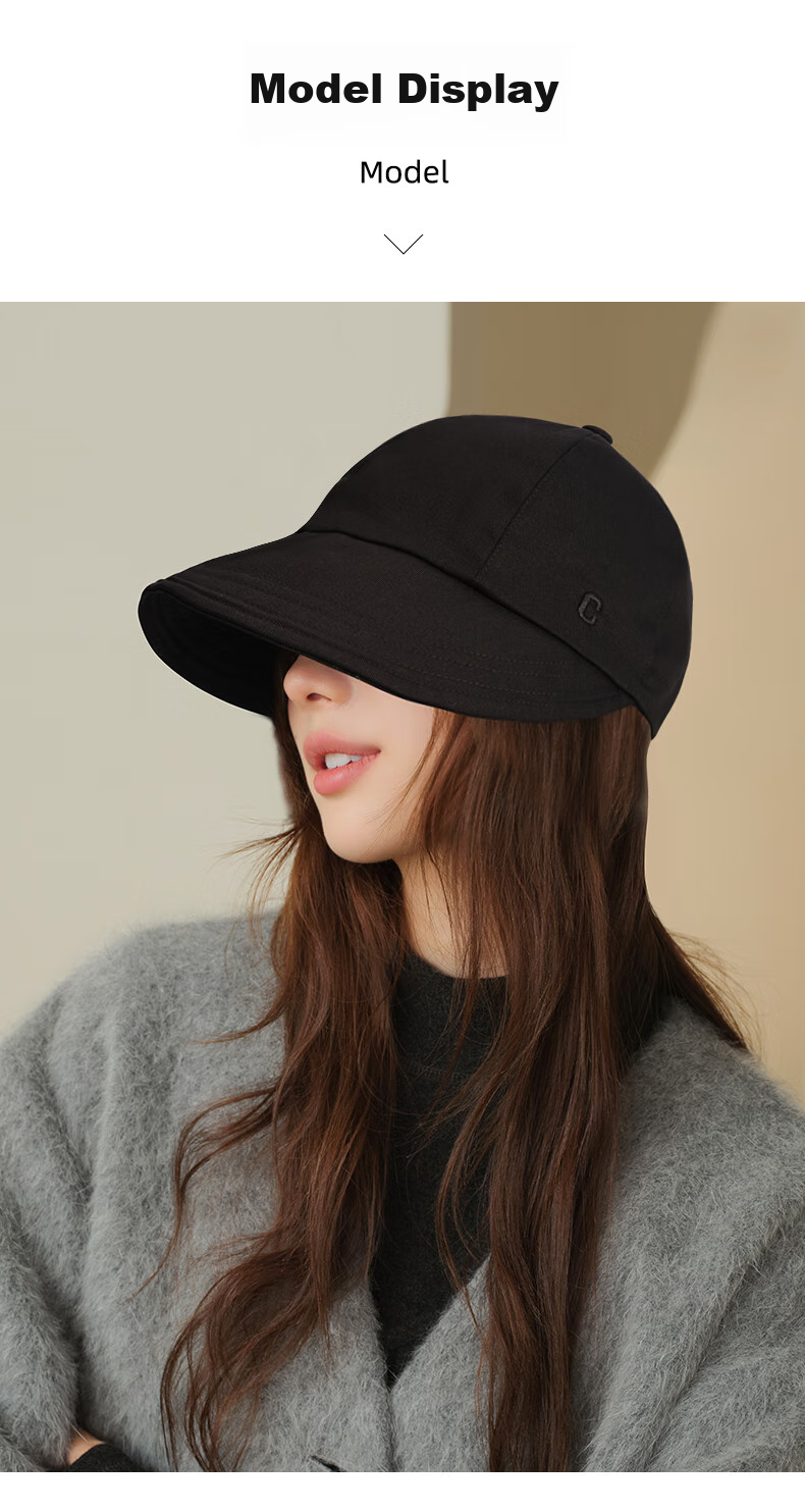 CACUSS Women's Summer Foldable Fisherman Hat Outdoor Sun Protection Large Head Circumference Mountaineering Sun Hat Slim Face Black Medium 10