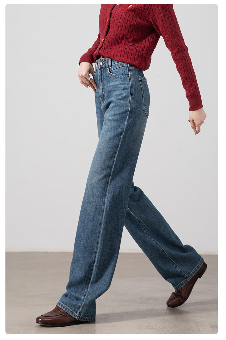 Dme [Wang Zha Ha Tui Xing] Spring And Autumn Bestselling Slim Straight-Leg Jeans for Women, High-Waisted Elastic Casual Long Pants for Fall 16