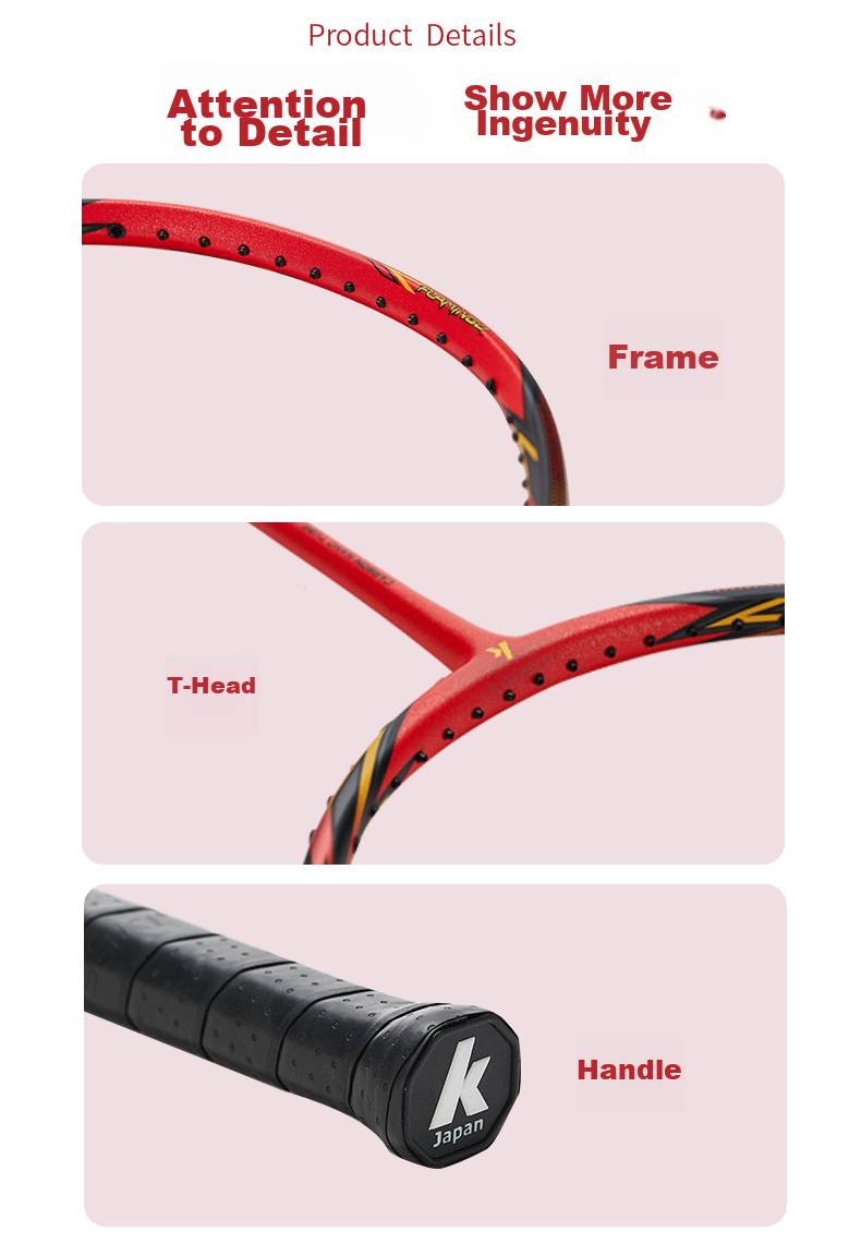 KAWASAKI Badminton Racket Set, Ultra-Light Carbon Fiber Mid-Shaft, Balanced for Attack And Defense, Arrow-Shaped Pair of Rackets, Dark Red + Small White (Pre-Strung) 5