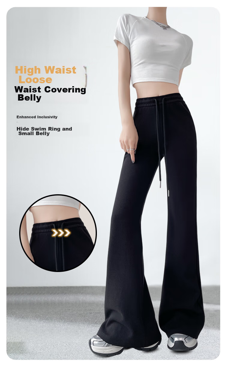 FitonTon Women's Casual Pants, Spring And Autumn Micro Flared Sports Pants, High-Waisted Slimming Harem Pants, Loose Straight-Leg Versatile Floor-Length Trousers 5