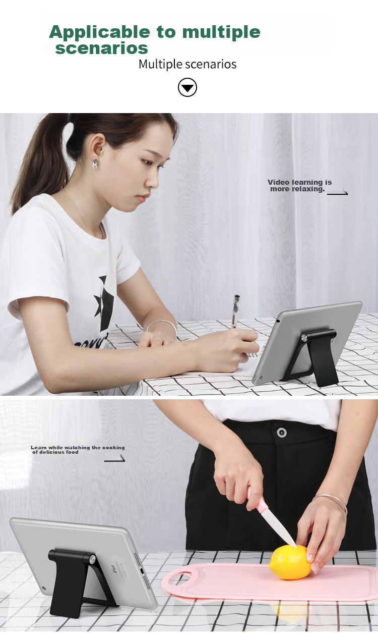 BUBM Phone, IPad And Tablet Desktop Stand, Creative Adjustable Multifunctional Lazy Phone Holder, Universal Anti-Slip Foldable Portable Phone Stand for Live Streaming And Video Recording, ZMZJ Piano Black 8