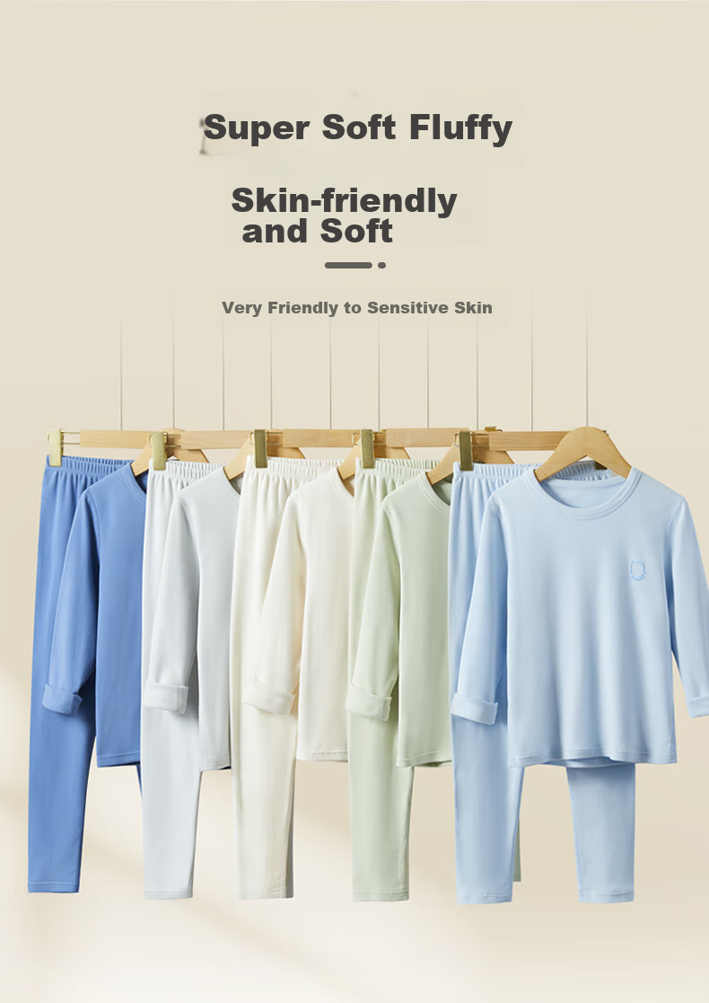 Hengyuanxiang Children's Thermal Underwear Set for Boys, Youth Thin Fleece Thick Winter Style Autumn Top And Pants Antibacterial Base Layer Pajamas 4