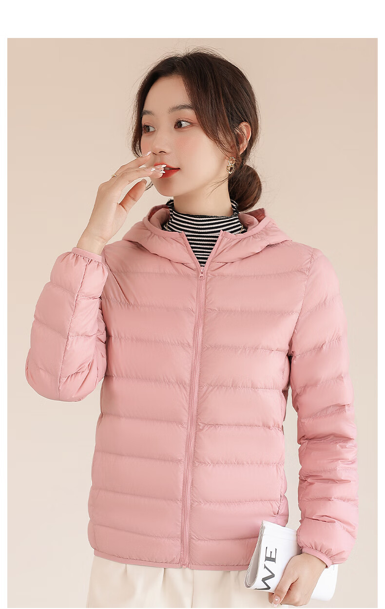 Jeanswest Women's Spring Autumn Hooded Lightweight Short White Duck Down Jacket Black S 11