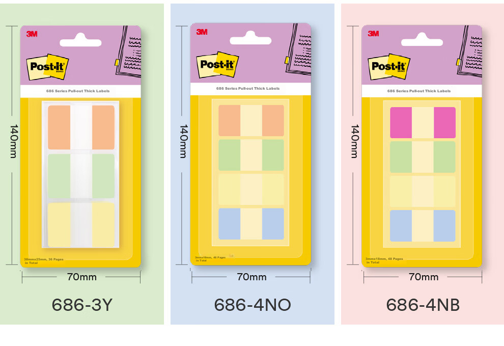 3M Sticky Notes, Memo Pads/Note Pads/Post-It Notes/Label Paper, Pull-Out Thick Labels, Office Supplies, School Stationery, Pink Set, 686-DP 13