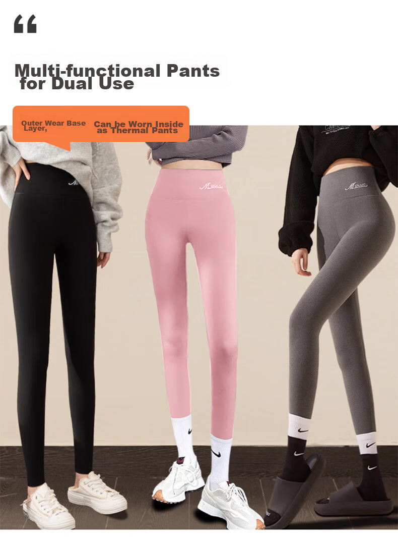 Langsha Women's Autumn Winter Fleece-Lined Thermal Leggings High Waist Slim Thickened Cotton Pants 3